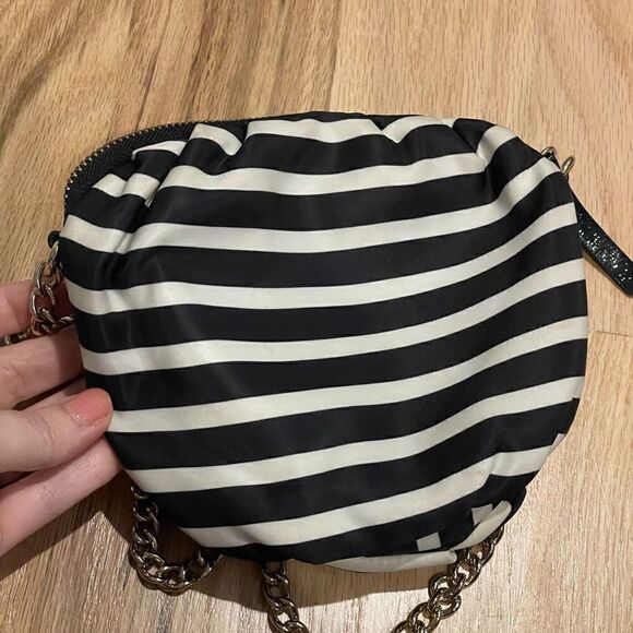 Kate Spade Crossbody Black and White Gold Chain Small Nautical Striped - Picture 7 of 12